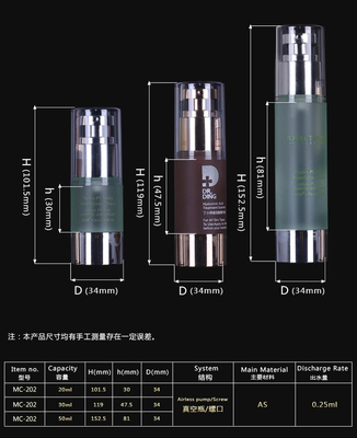 경제적인 맞춤형 디자인 30ml 펌프 공기 없는 병 눈 크림 및 플라스틱 재료